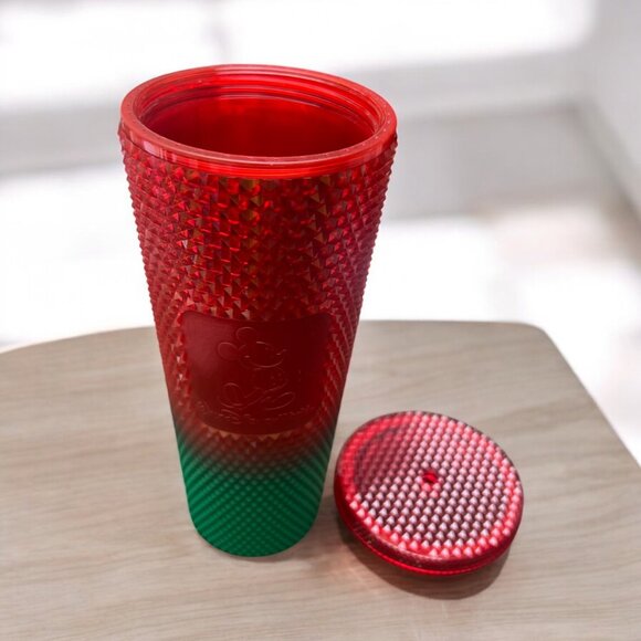 Disney Starbucks Red & Green Holiday Studded Cold Cup Tumbler 24 Oz Limited Edit - Picture 3 of 3